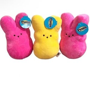 🆕 - Set of 3- Peeps 10" Plush Soft Bunnies- Yellow/Pink. NWT